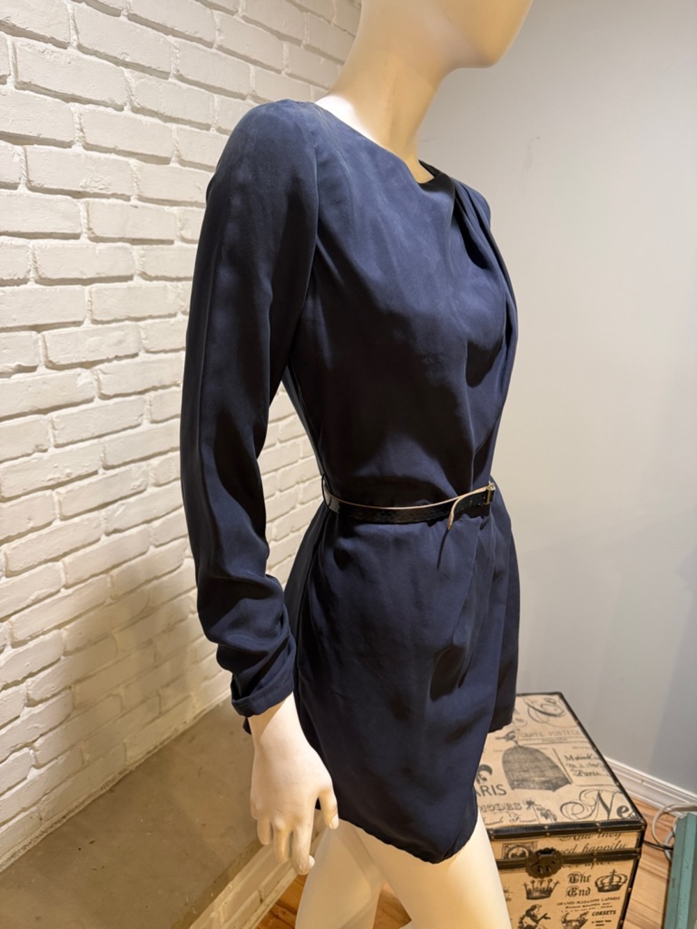 Dolce Vita 100% Silk Navy Shorts Romper Dress Belted Draped Mini NWT LONG SLEEVE - Picture 10 of 13